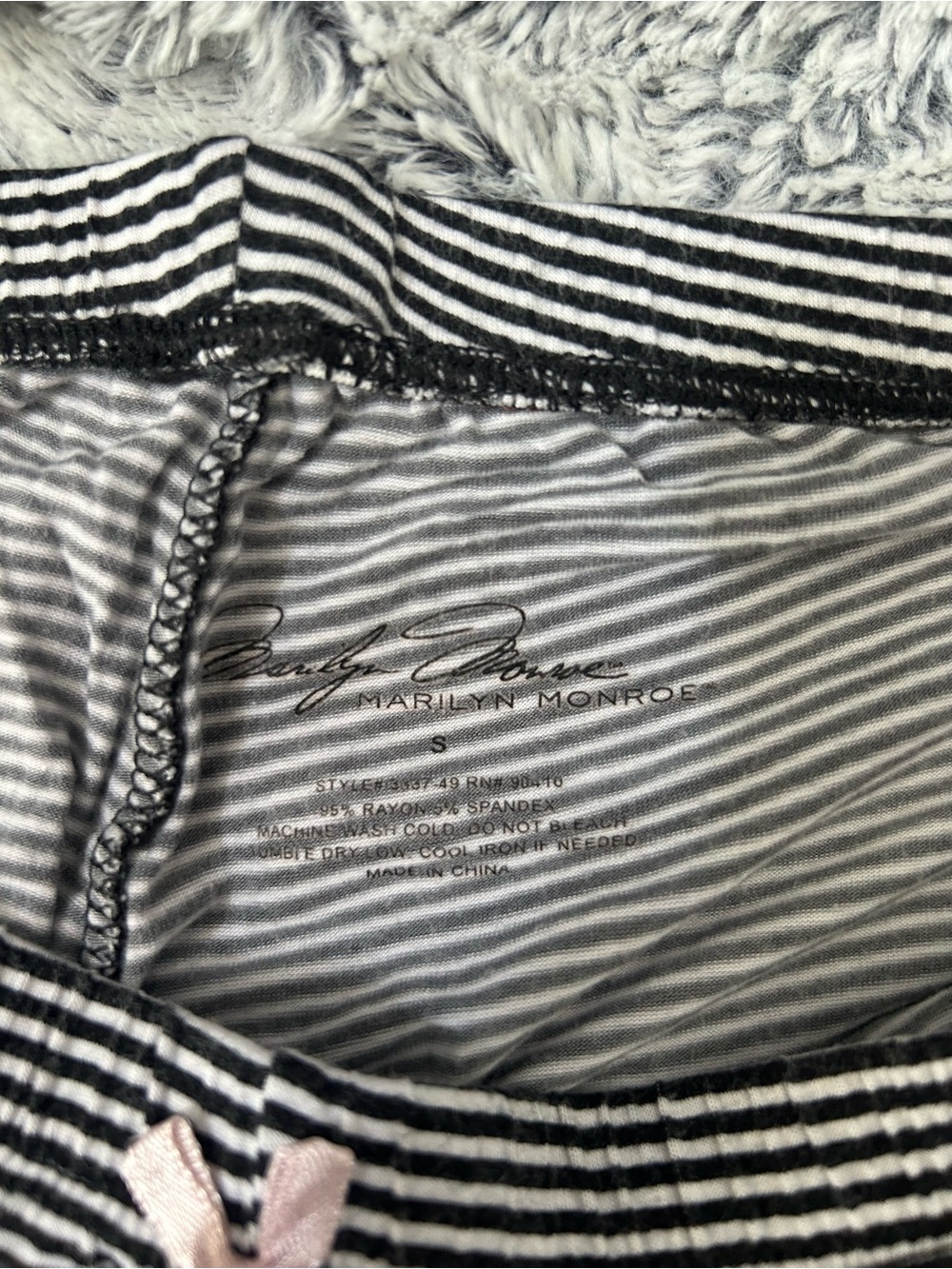 Marilyn Monroe Black & White Striped Lounge Pants with Pink Bow